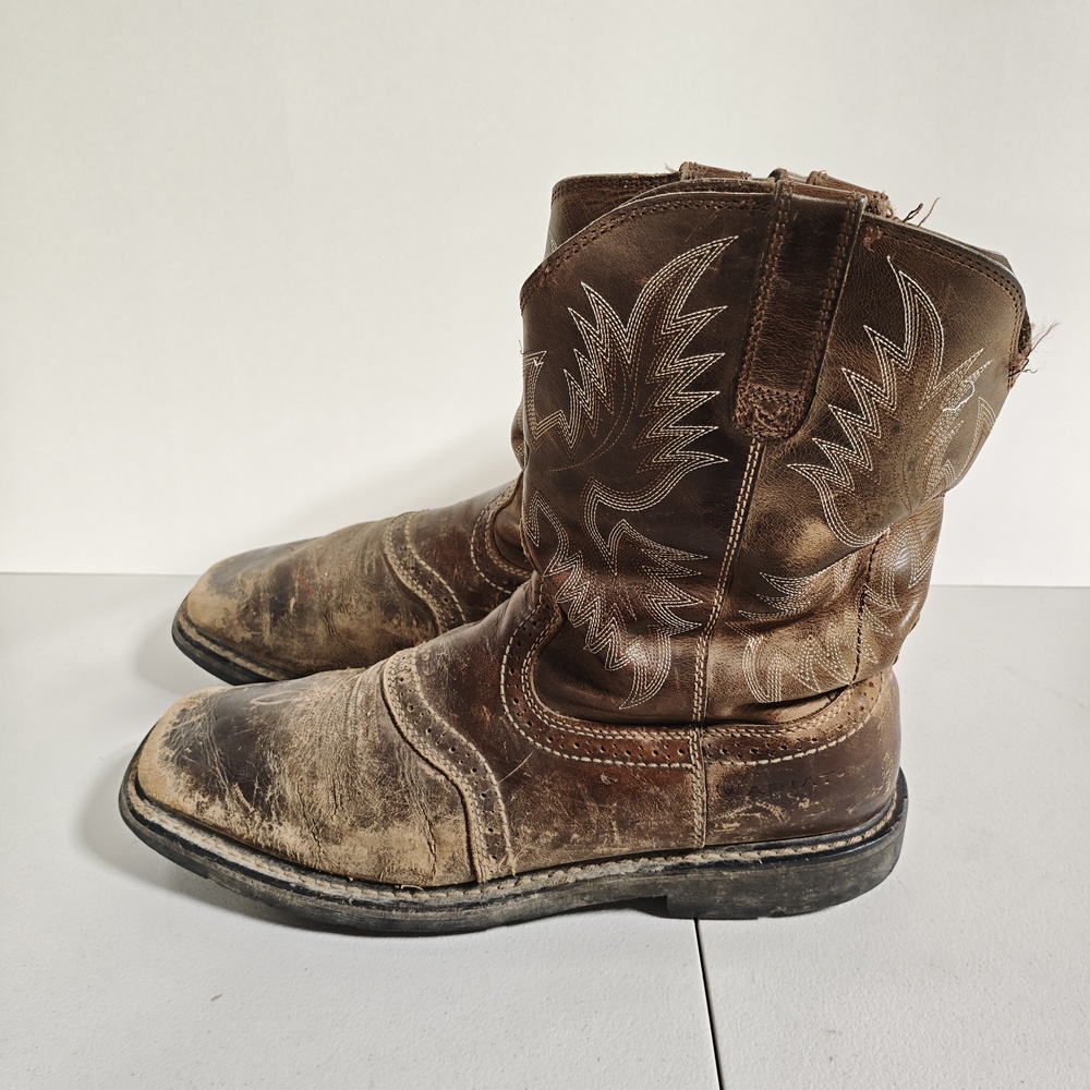 Ariat Boots Mens Size 13 Brown Leather Square Toe Western Pull On Work 10010148